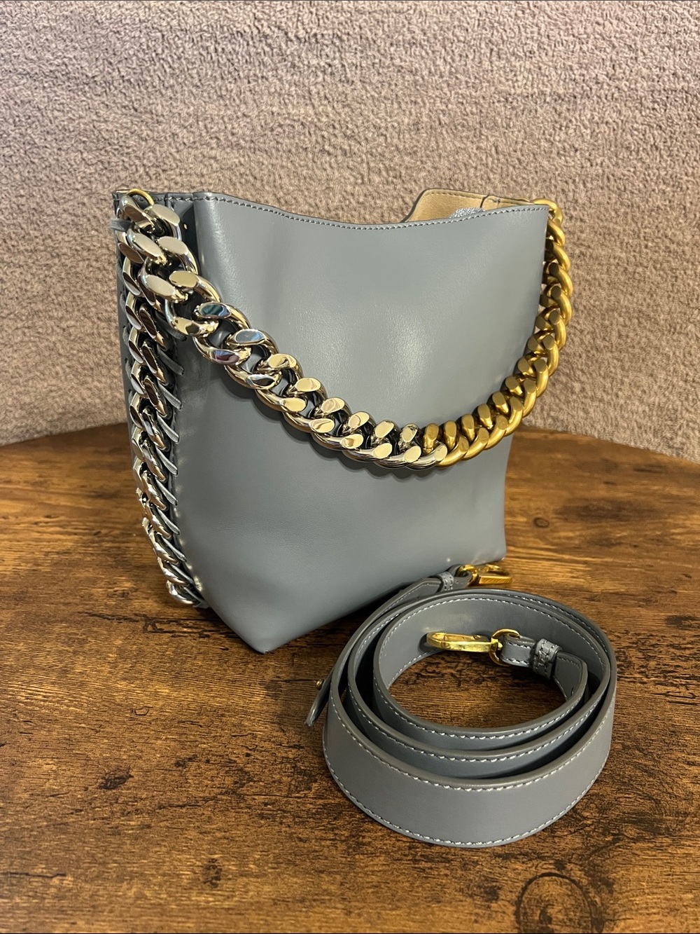 Stella McCartney Frayme Bucket Bag in Cameo Blue